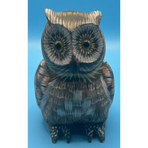 Vintage Carved Hand Painted Wood Owl Figurine 4” Shelf Decor MCM